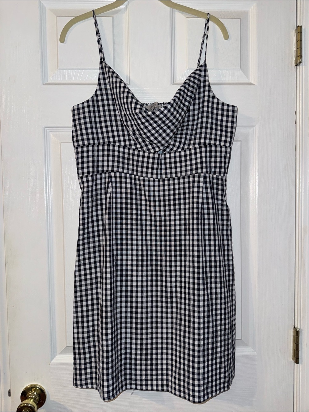 LOFT Black and White Gingham Cowl Neck Spaghetti Strap Dress